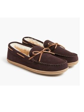 J Crew Sherpa Suede Leather Slippers Brown Moccasin Shoes Preppy Comfort Cozy 10